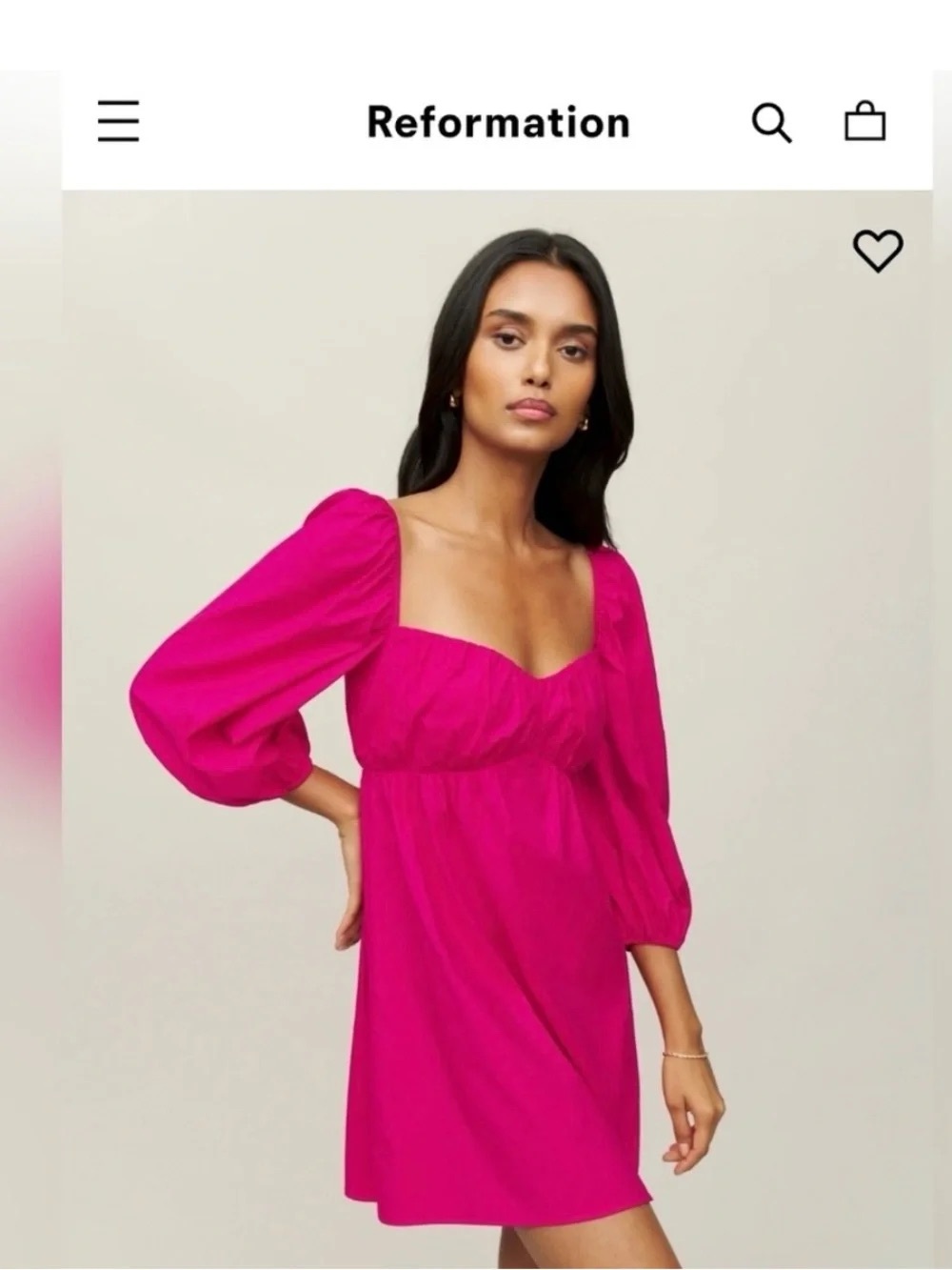 Reformation Farley Corvette Pink babydoll Puff-Sleeve Mini short Dress size 10